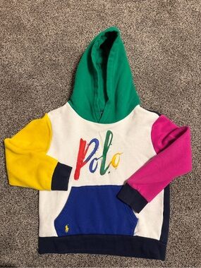 Polo by Ralph Lauren Colorblock Kids Hoodie with Script Logo Size 7